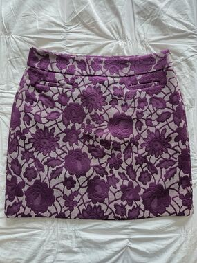 LOFT Plum Purple Floral Jacquard Mini Pencil Skirt Size 4 Fully Lined High Waist